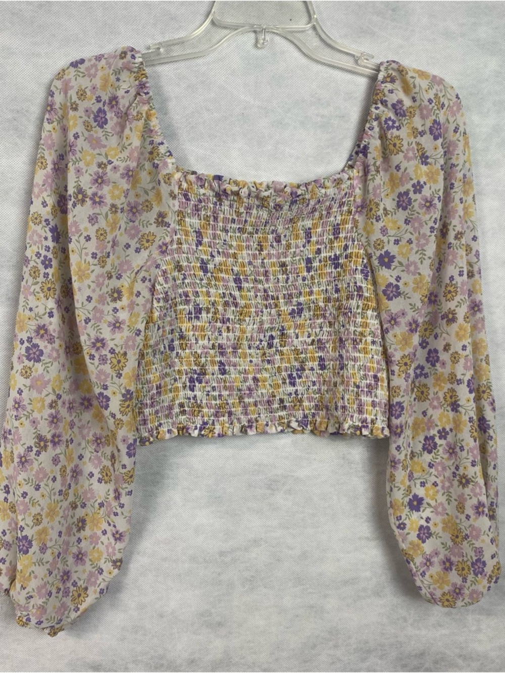 Love Tree Cottagecore Crop Top Women's Medium Floral Balloon Sleeves Smocked